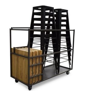1529 Praat-statafel 11 stuks industrieel met houten blad 